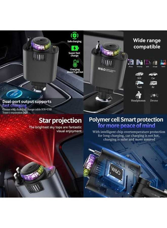 5-in-1 Smart Car Charging Hub with Starry Night Projector